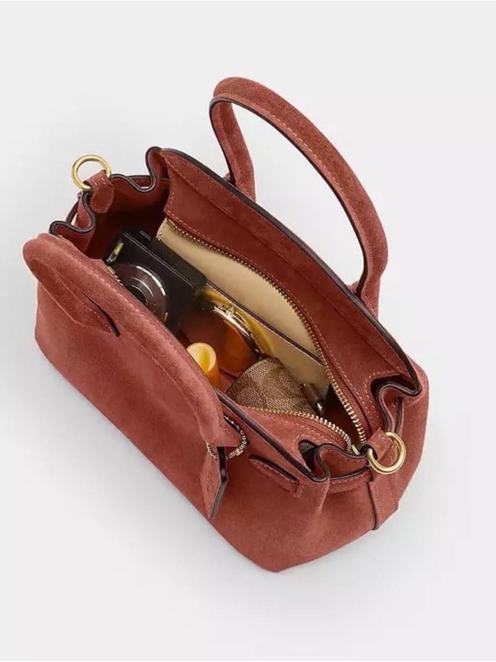 Coach Soft Empire Carryall Bag 21 in Brass/Clay Suede & Refined Calf Leather NWT - Picture 9 of 16